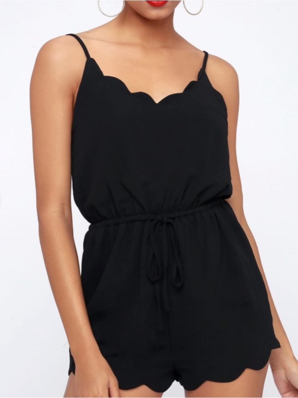 Lulus Scallop Edge Black Romper xs